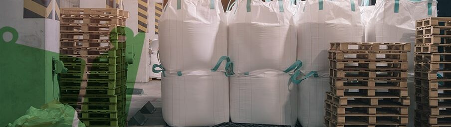 stacked bulk bags in a warehouse